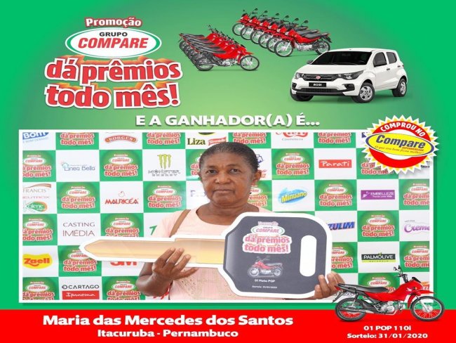 Parabns Maria das Mercedes, de Itacuruba, ganhadora da Moto Honda Pop de Janeiro