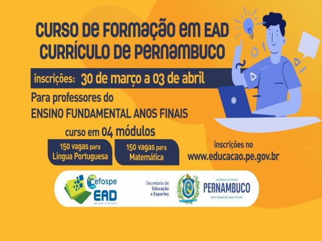 Inscries abertas para o curso de formao em EAD sobre o Currculo Pernambuco