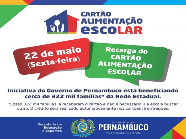 Governo de Pernambuco anuncia novo pagamento do Carto Alimentao Escolar