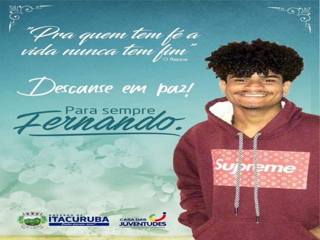 Prefeitura de Itacuruba-PE emite nota de pesar pelo falecimento do Jovem Fernando Diogo