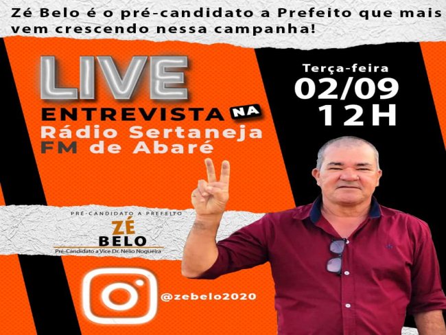 O candidato a prefeito de Belm Z Belo ser o entrevistado na Rdio Sertaneja FM de Abar Hoje ao Meio Dia