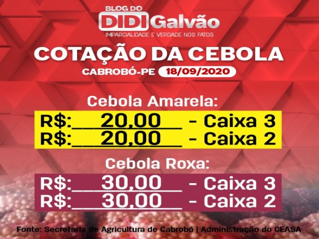 Cotao da Cebola comercializada no Ceasa de Cabrob nesta sexta (18/09)