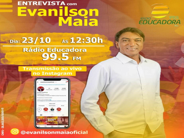 Evanilson Maia ser o entrevistado no Programa Espao Aberto na Radio Educadora FM de Belm