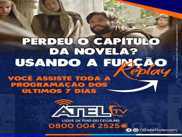 Com ATEL TV voc consegue assistir todos os contedos que passaram ns ltimos 7 dias,  s ir na funo Replay e assistir quantas vezes quiser! Um novo jeito de ver TV