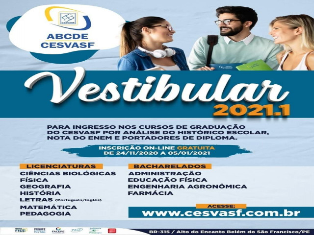 O CESVASF abriu inscries para o Vestibular 2021.1