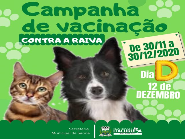 A Prefeitura de Itacuruba, por meio da Secretaria Municipal de Sade, iniciou, nesta segunda-feira (30), a campanha de vacinao antirabica para ces e gatos.
