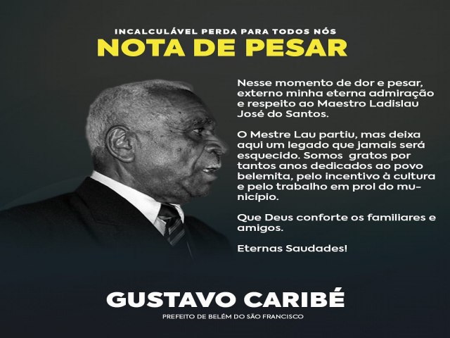  Prefeito Gustavo Carib emite nota de pesar pelo falecimento do ex vereador Mestre Lau