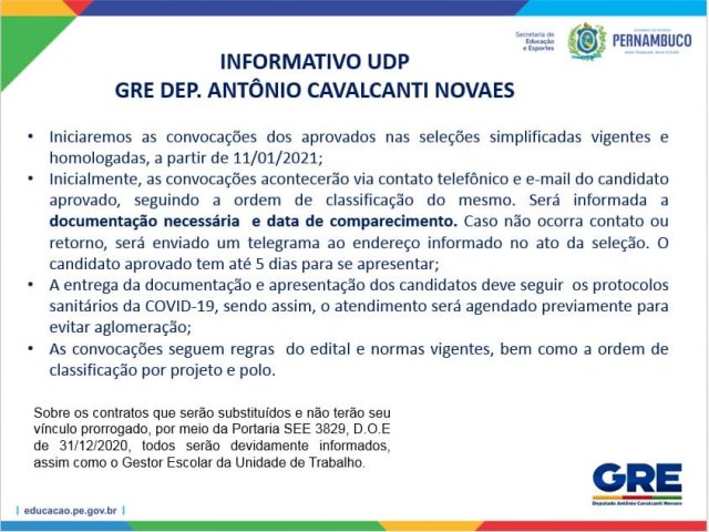 Informativo da UDP GRE Dep Antnio Cavalcanti Novaes