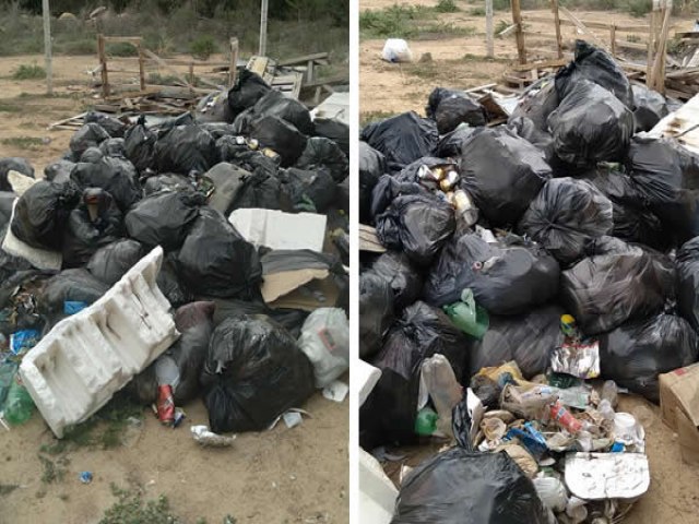 Prestador de servios da Transposio do Rio So Francisco mostra quantidade de lixo retirada da Barragem de Negreiros