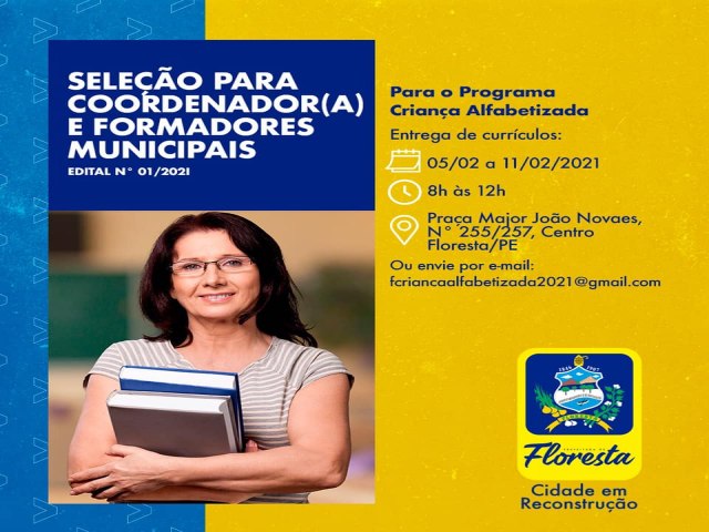 Em Floresta PE Se iniciam hoje as inscries para coordenador(a) e formadores municipais 