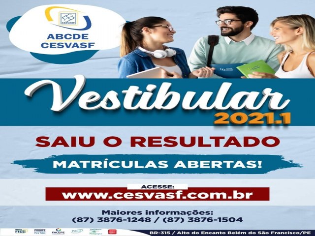 O resultado do Vestibular 2021.1 para ingresso no CESVASF j est disponvel