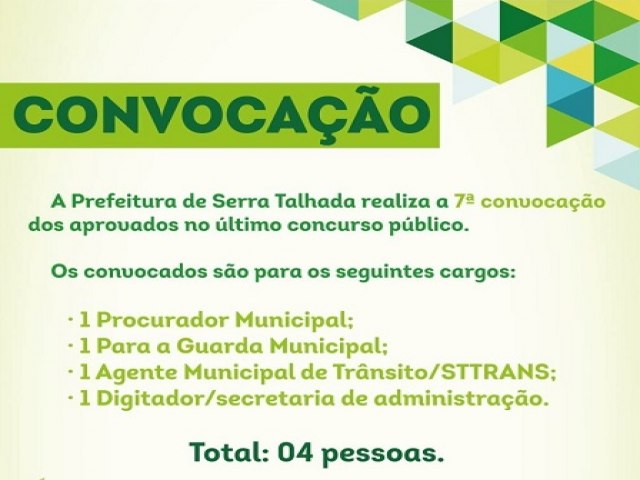 Prefeitura de Serra Talhada realiza 7 convocao do concurso pblico de 2018