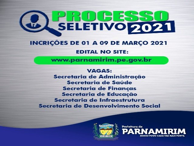 Parnamirim/Pernambuco lana Edital para Seleo Simplificada com 225 vagas para diferentes secretarias