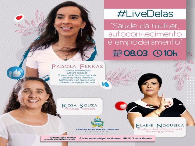 Cmara Municipal de Floresta realizar LIVE Em comemorao ao Dia Internacional da Mulher