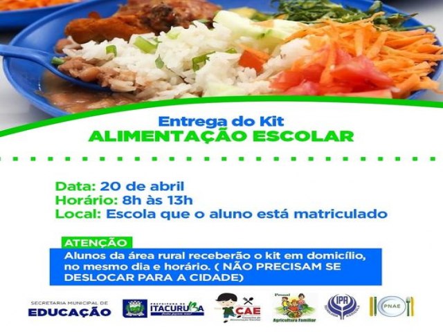 Prefeitura de Itacuruba inicia nesta TERA-FEIRA, DIA 20 DE ABRIL,  a entrega de mais um KIT ALIMENTAO ESCOLAR.
