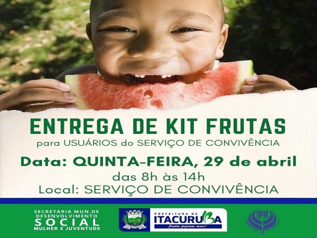 A Prefeitura de Itacuruba em parceria com IPA,realizar,a distribuio de Kits com variedades de frutas e  legumes