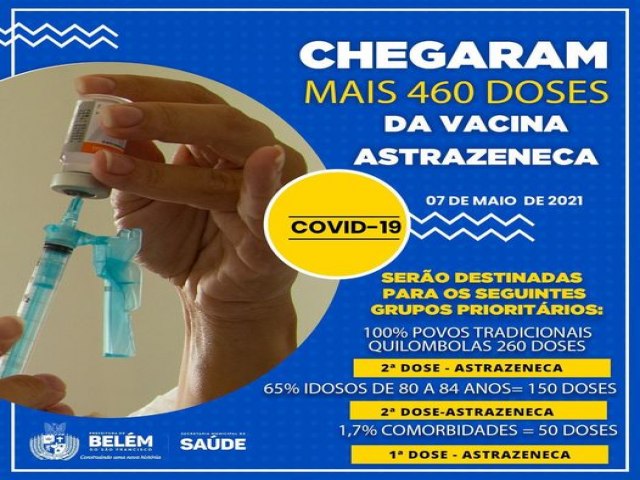 Prefeitura de Belém do São Francisco recebe mais 460 doses da ASTRAZENECA