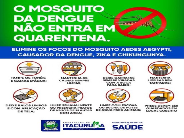 ALERTA ITACURUBA CONTRA A DENGUE! Os nmeros de casos da Dengue esto aumentando no municpio.