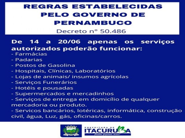 As determinaes vigentes estabelecidas pelo Governo de Pernambuco, por fora do Decreto n50.486, devem ser cumpridas pelos municpios, 