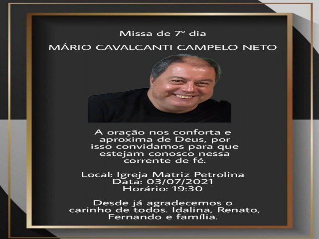 Convite Missa de 7 Dia do Cel RR/PM MRIO CAVALCANTI CAMPELO NETO