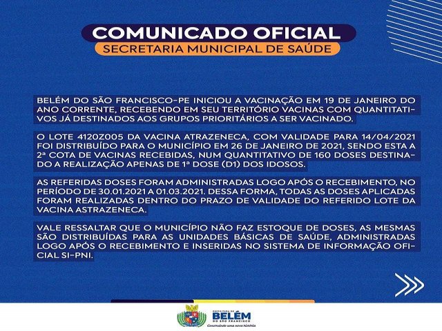 Comunicado da Prefeitura Municipal de Belem do So Francisco