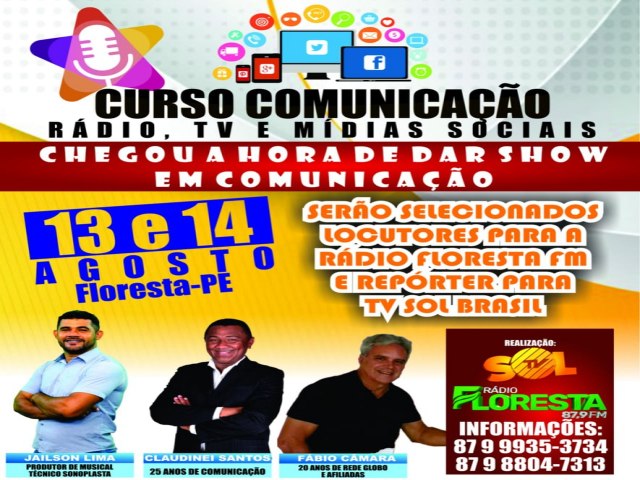 Matricule-se no Curso de Comunicação em Rádio,Tv e Mídias Sociais da TV Sol Brasil.