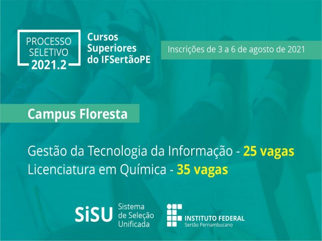 IFSertãoPE Campus Floresta oferece 60 vagas em cursos superiores com início das aulas em outubro