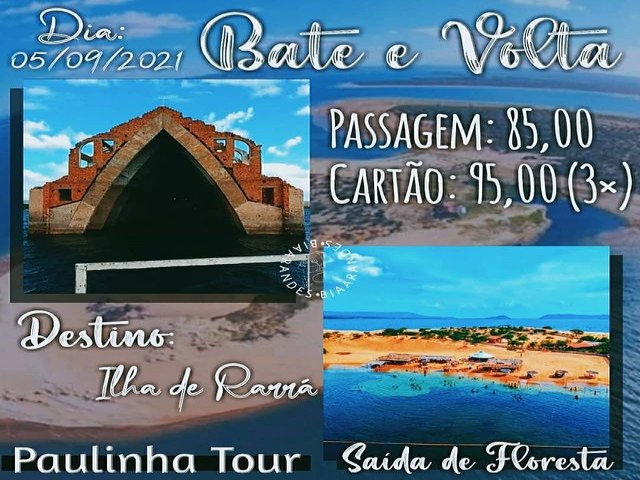 Bate e volta. Para ILHA DE RARR Dia: 05 Setembro 2021