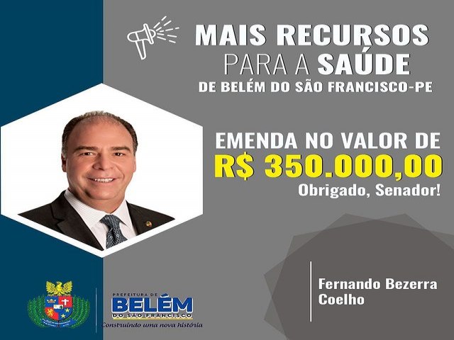 Mais recursos chegam para serem utilizados na rea da sade do nosso municpio.