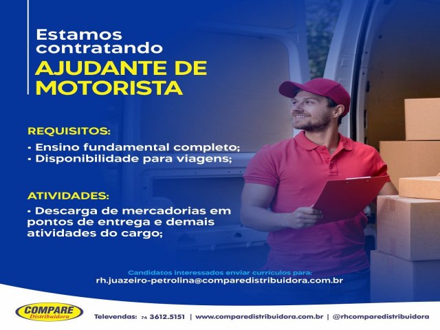 Oportunidade de emprego em Juazeiro-BA