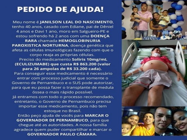 Morador de Salgueiro apela ao Governo de Pernambuco para conseguir tratamento de R$ 863 mil contra doença rara