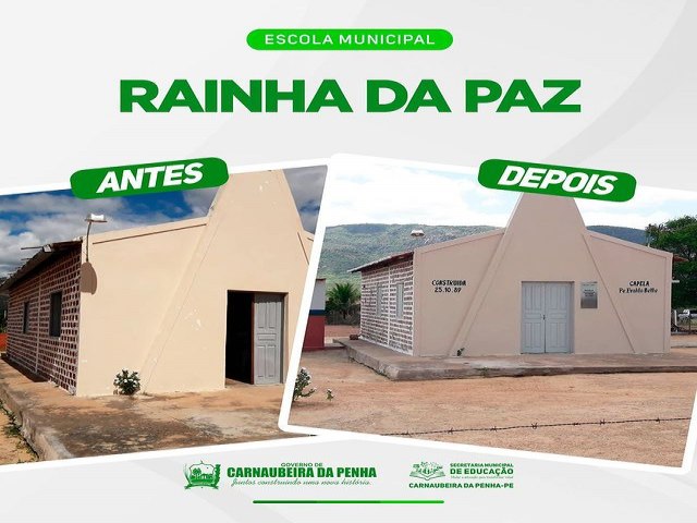 O Governo Municipal de Carnaubeira da Penha, por meio da Secretaria de Educação, realizou mais uma requalificação. Dessa vez a beneficiada foi a Escola Municipal Rainha da Paz.