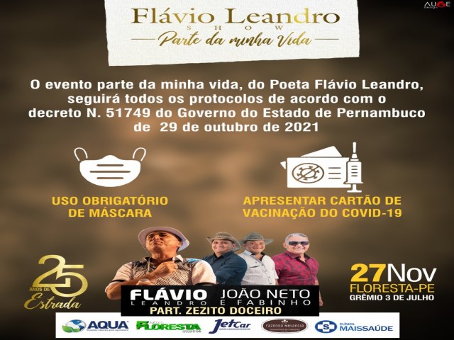 Show do cantor Flávio Leandro acontece neste sábado em Floresta seguindo protocolos