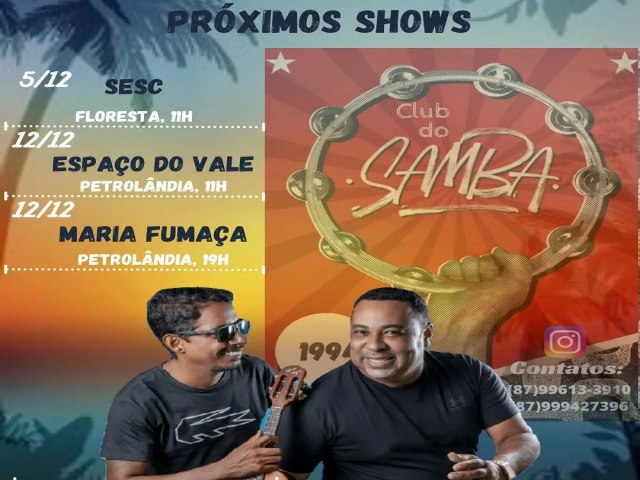 Agenda do Grupo Club do Samba | OFICIAL