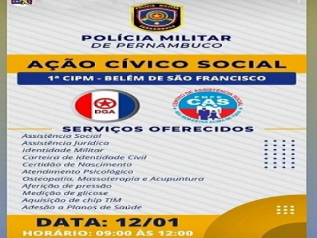 ACISO - Ação Cívico Social da Polícia Militar de Pernambuco vai acontecer no próximo dia 12 em Belém do São Francisco