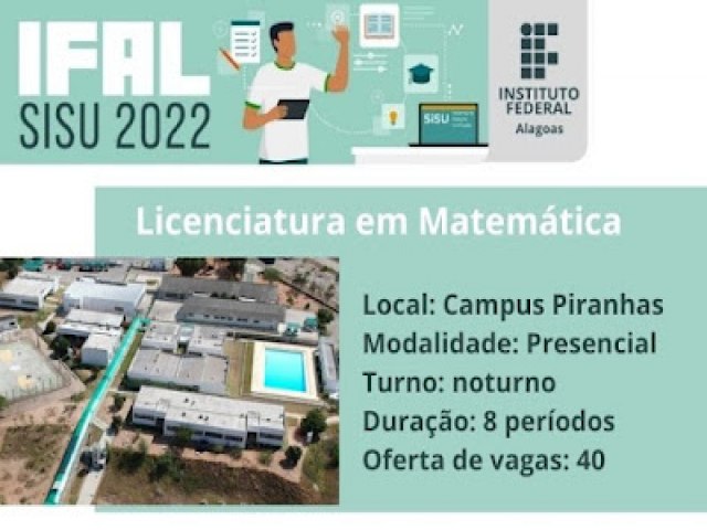 Ifal Piranhas oferta nova licenciatura para o SiSU 2022.1: Matemática