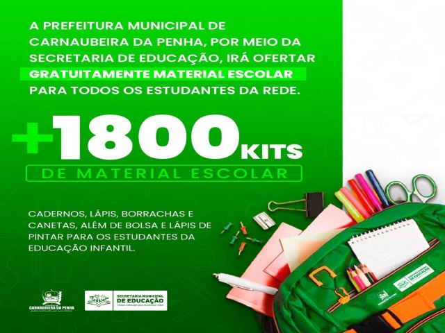 Prefeito e Sec de Educação de Carnaubeira da Penha-PE  anunciam que irão ofertar cadernos, lápis, borrachas e canetas, de forma GRATUITA, para todos os estudantes da Rede Municipal de Ensino. 