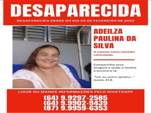 Mulher com problemas mentais que viajaria com destino à Belém de São Francisco está desaparecida desde o dia 03 de fevereiro