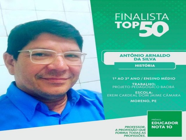Professor de Moreno Pernambuco é finalista do Prêmio Educador Nota 10