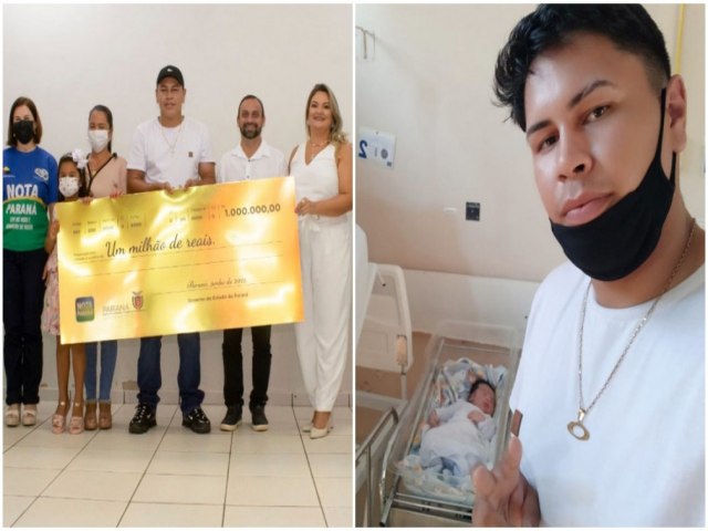 Jovem ganha R$ 1 milhão em sorteio no mesmo dia em que filho nasceu no Paraná: 'Fazia nem 5 minutos que tinha saído da sala de parto'