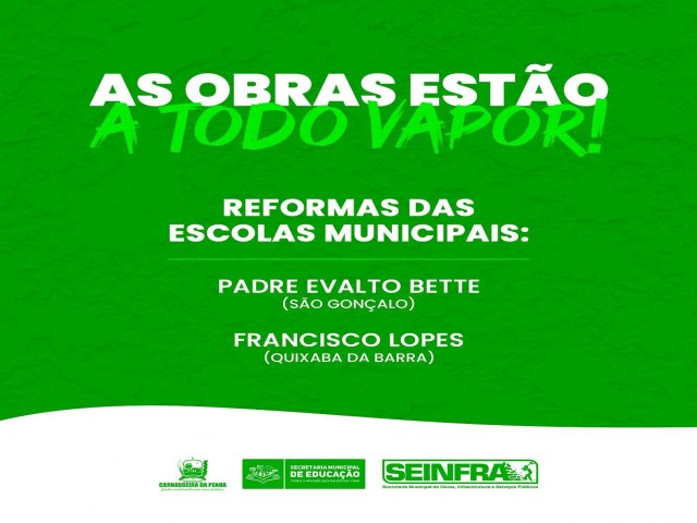 Carnaubeira da Penha-PE As reformas das Escolas Municipais Padre Evaldo Bette (São Gonçalo) e Francisco Lopes (Quixaba da Barra), seguem a todo vapor.