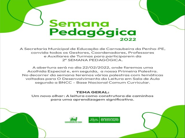 Secretaria de Educação Carnaubeira da Penha 2ª SEMANA PEDAGÓGICA | PROGRAMAÇÃO!