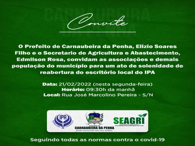 Convite da Prefeitura Municipal de Carnaubeira da Penha-PE