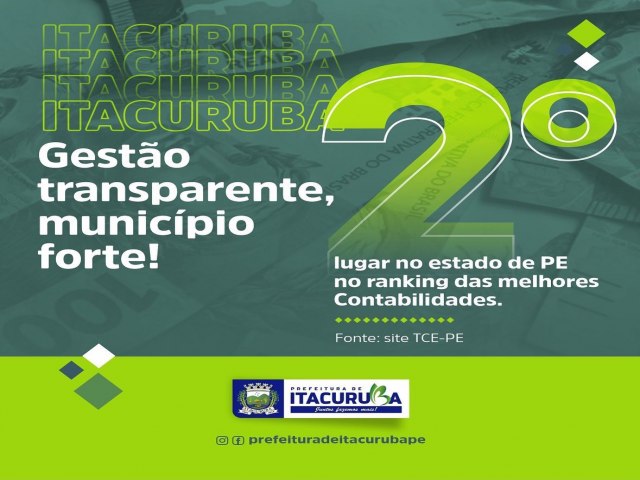 Itacuruba é destaque estadual e ocupa 2° lugar no ranking dos municípios com melhor índice de informação contábil.