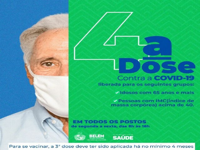 A prefeitura Municipal de Belém do São francisco, através da Secretaria de Saúde informa que a partir de segunda (04) inicia a vacinação da 4° dose contra a covid-19