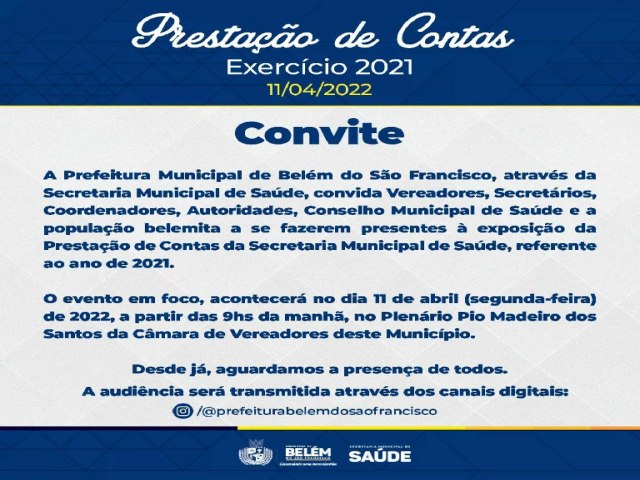 Convite da Prefeitura Municipal de Belém do São Francisco