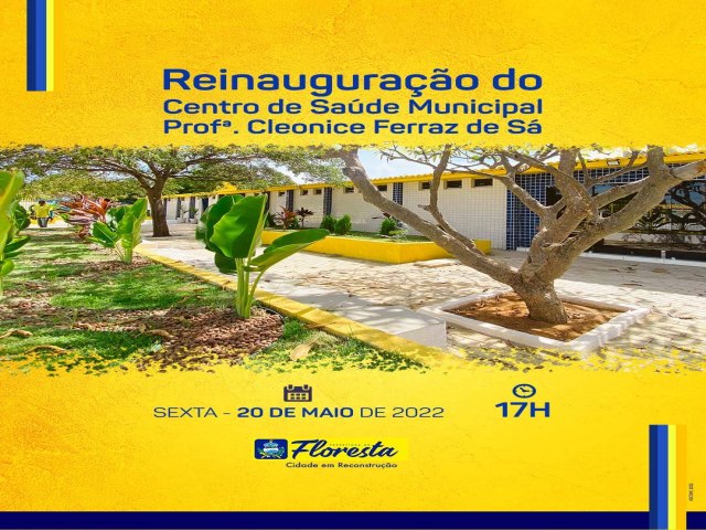 Prefeitura de Floresta Nesta sexta-feira (20), entregaremos mais uma grande obra ao povo, o Centro de Saúde Municipal Professora Cleonice Ferraz de Sá. 
