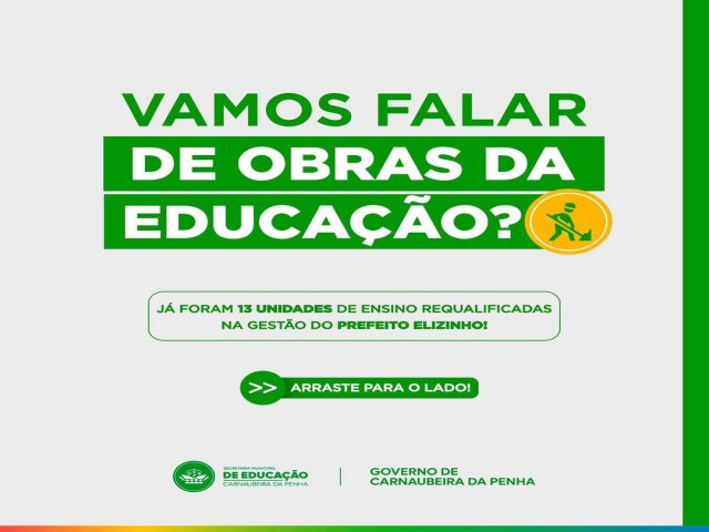 Na gestão do prefeito ELIZINHO SOARES e do secretário de educação BRENO LOPES, a infraestrutura escolar ganhou prioridade e qualidade.