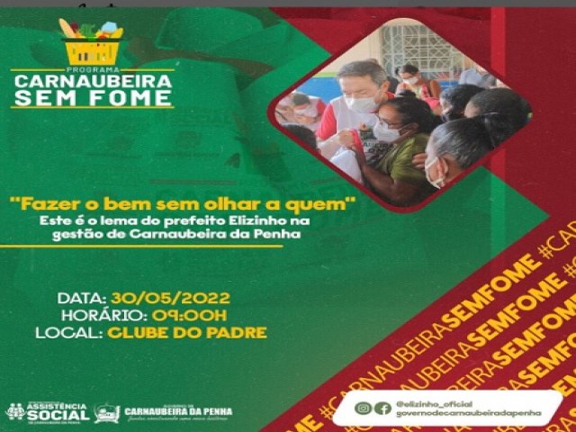 Governo de Carnaubeira da Penha anuncia 6ª entrega de cestas básicas do Programa Carnaubeira Sem Fome