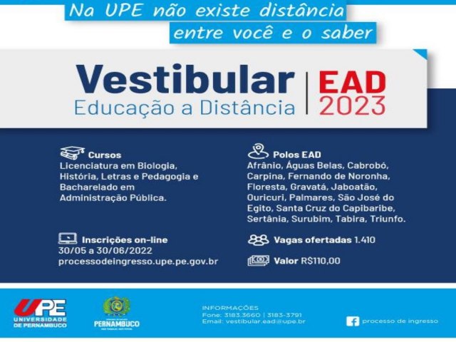 Vestibular UPE - EAD 2023  Na UPE não existe distância entre você e o saber!